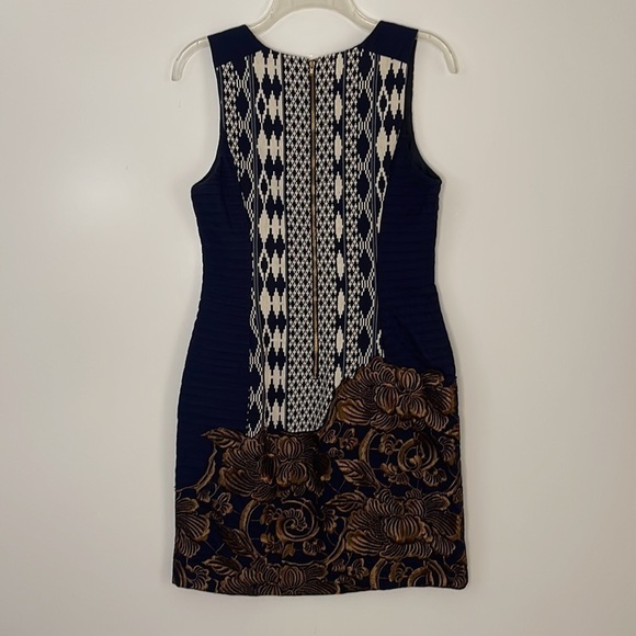 Anthropologie Floreat Mika Embroidered Jacquard Navy Shift Dress Sz 4 - Picture 5 of 7